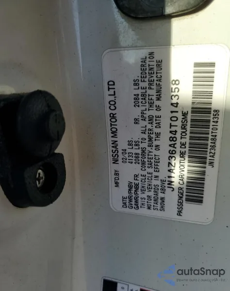 2004 Nissan 350Z Roadster z USA, uszkodzony, nr VIN JN1AZ36A84T014358